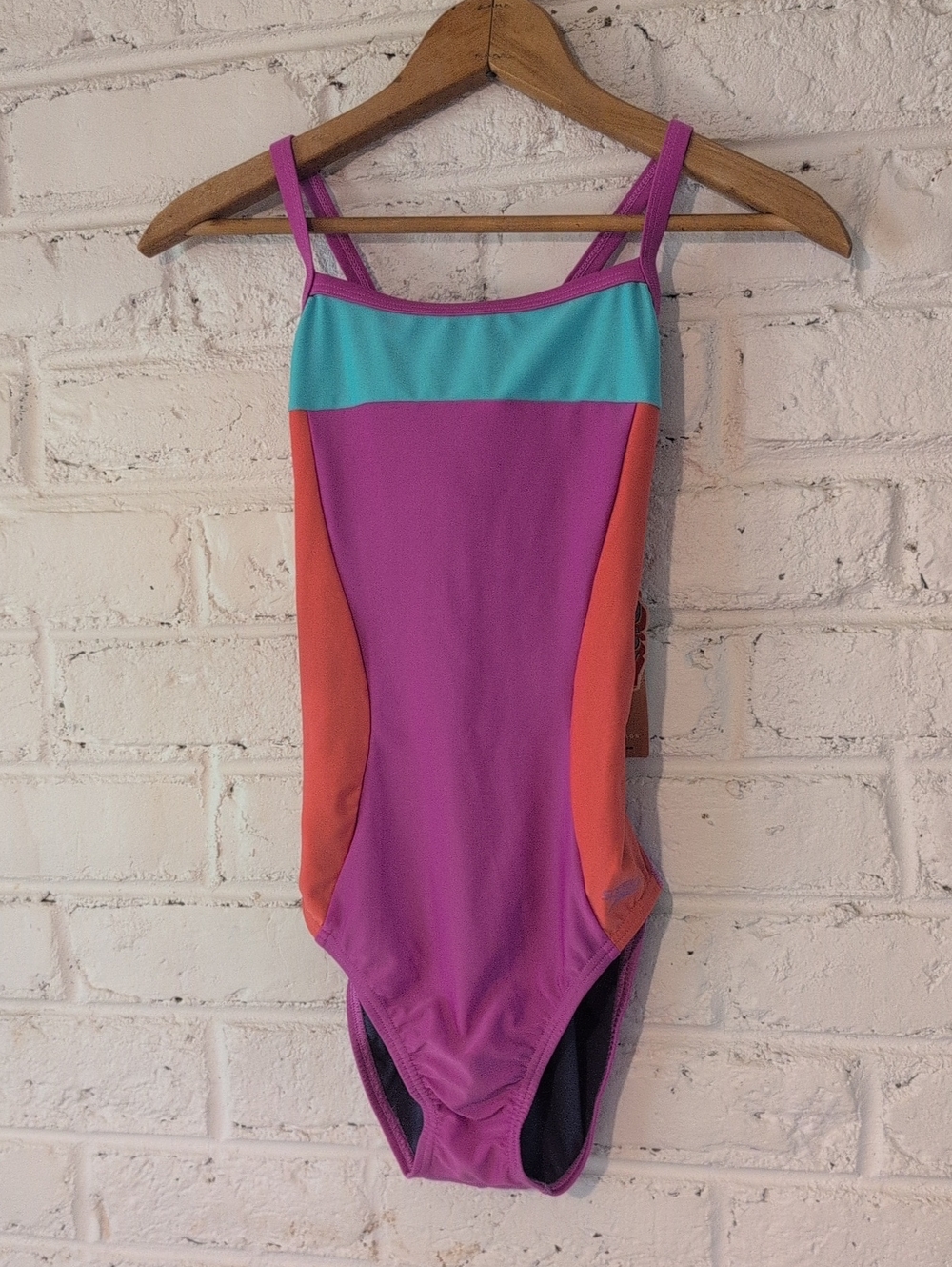 NWT Speedo Colorblock One-Piece Swimsuit in Purple, Teal & Coral